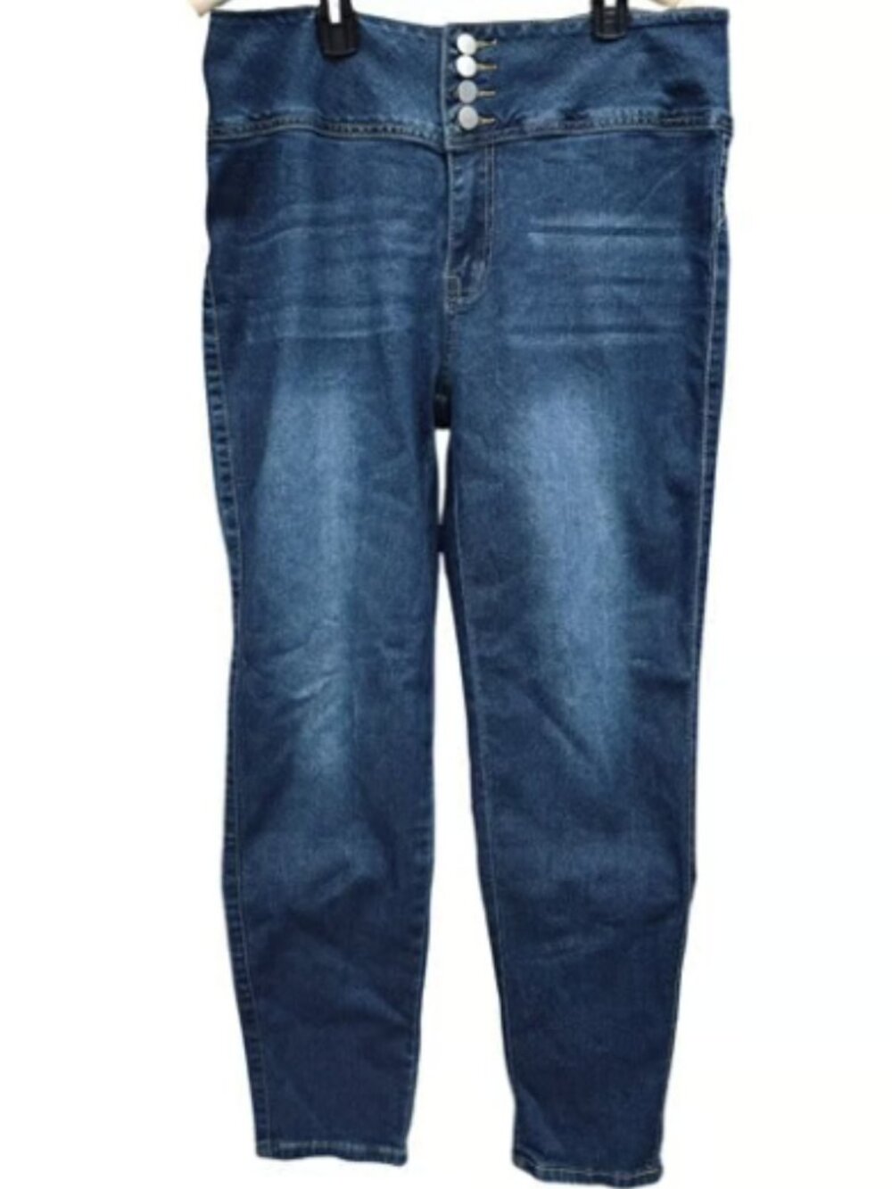 Stretchy High Rise Button Fly Slim Fit Jeans Pockets High Quality XL Full Length
